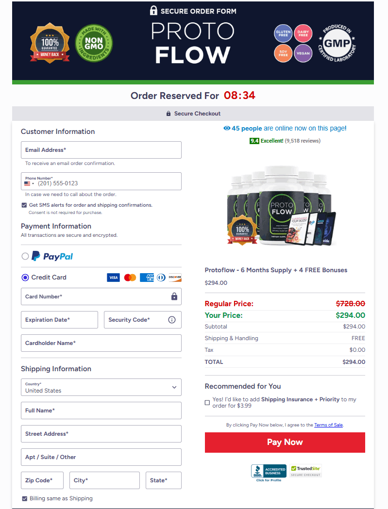 ProtoFlow Secure Checkout and Payment Page